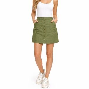 New LOFT Button Front Patch Pocket Army Green Cotton Utility Mini Skirt size 6